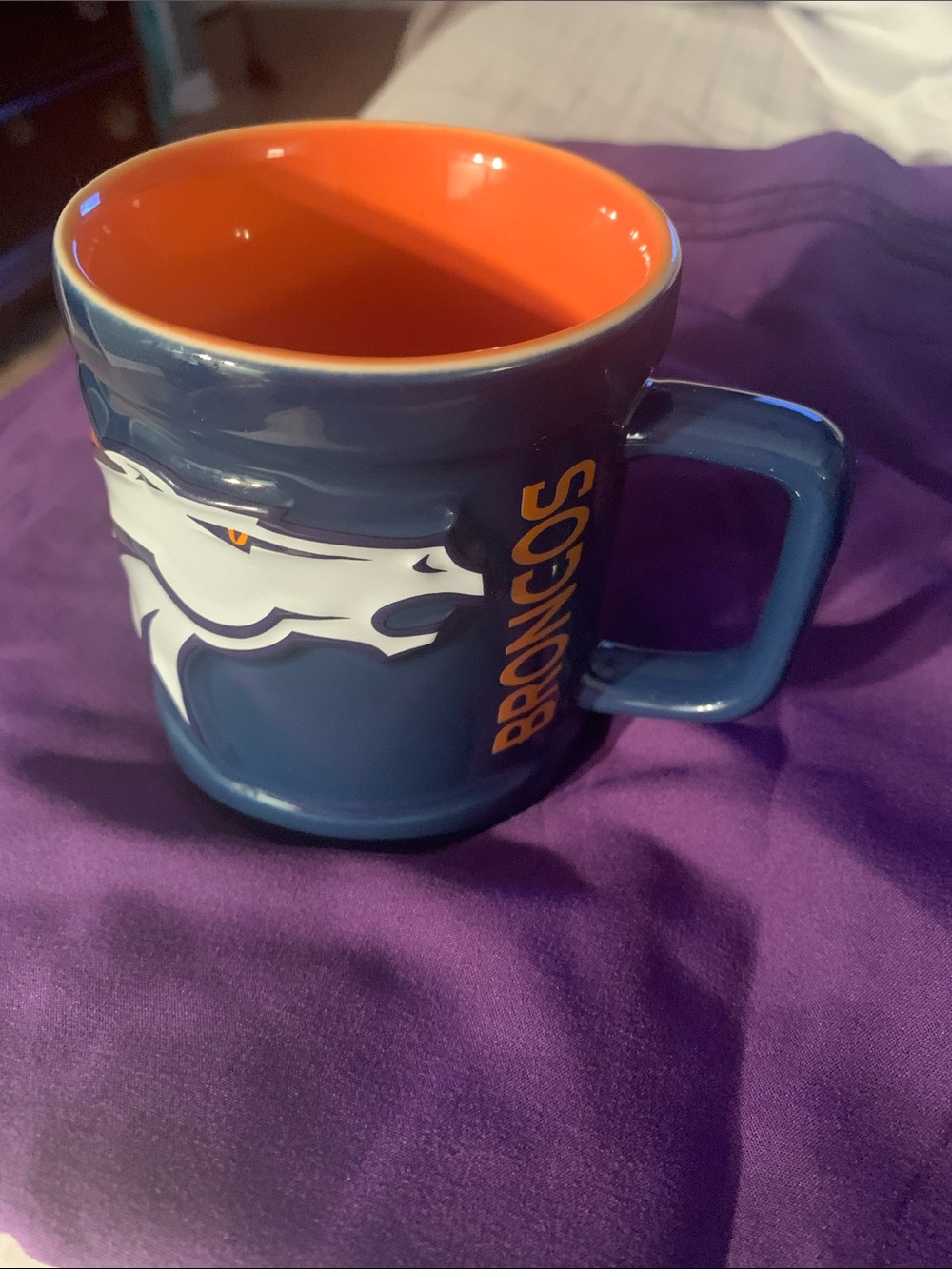 Broncos Navy and Orange Ceramic Coffee Mug - Team Logo Design